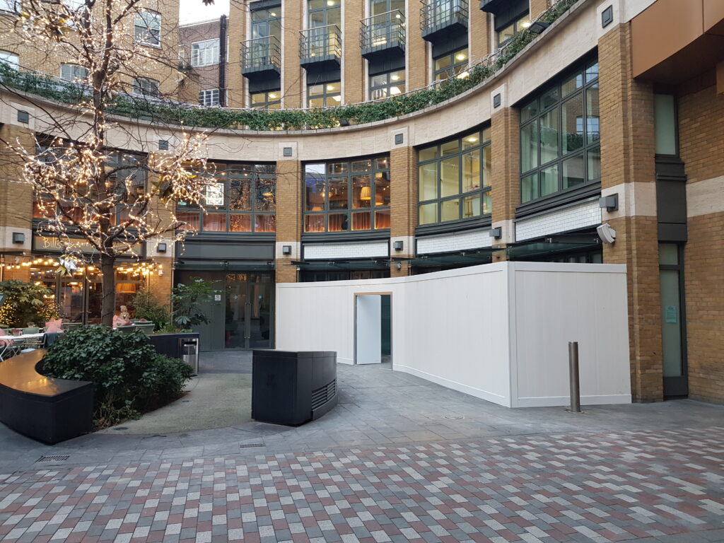 Supply and installation of external hoarding to secure the construction area and ensure public safety. The hoarding system was built to provide durable protection while maintaining a clean and professional site appearance.